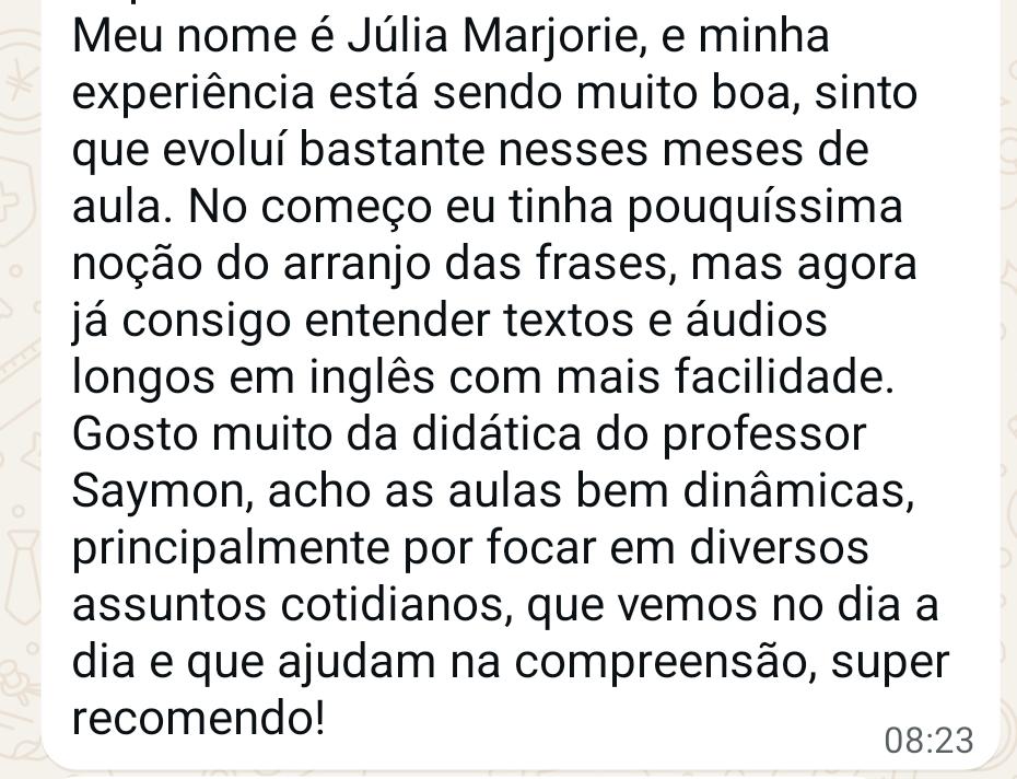 Depoimento de Júlia Marjorie no WhatsApp