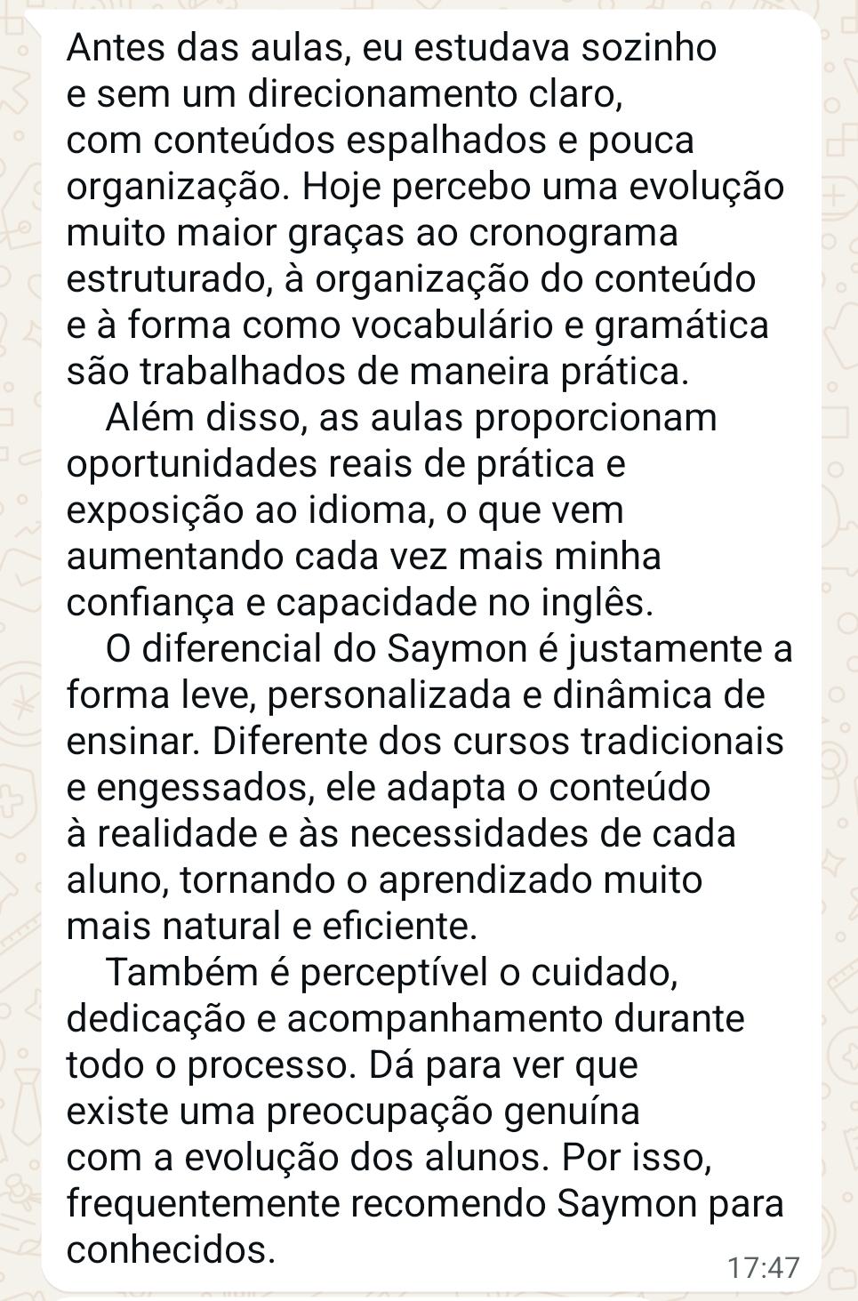 Depoimento de Pedro Ferro no WhatsApp