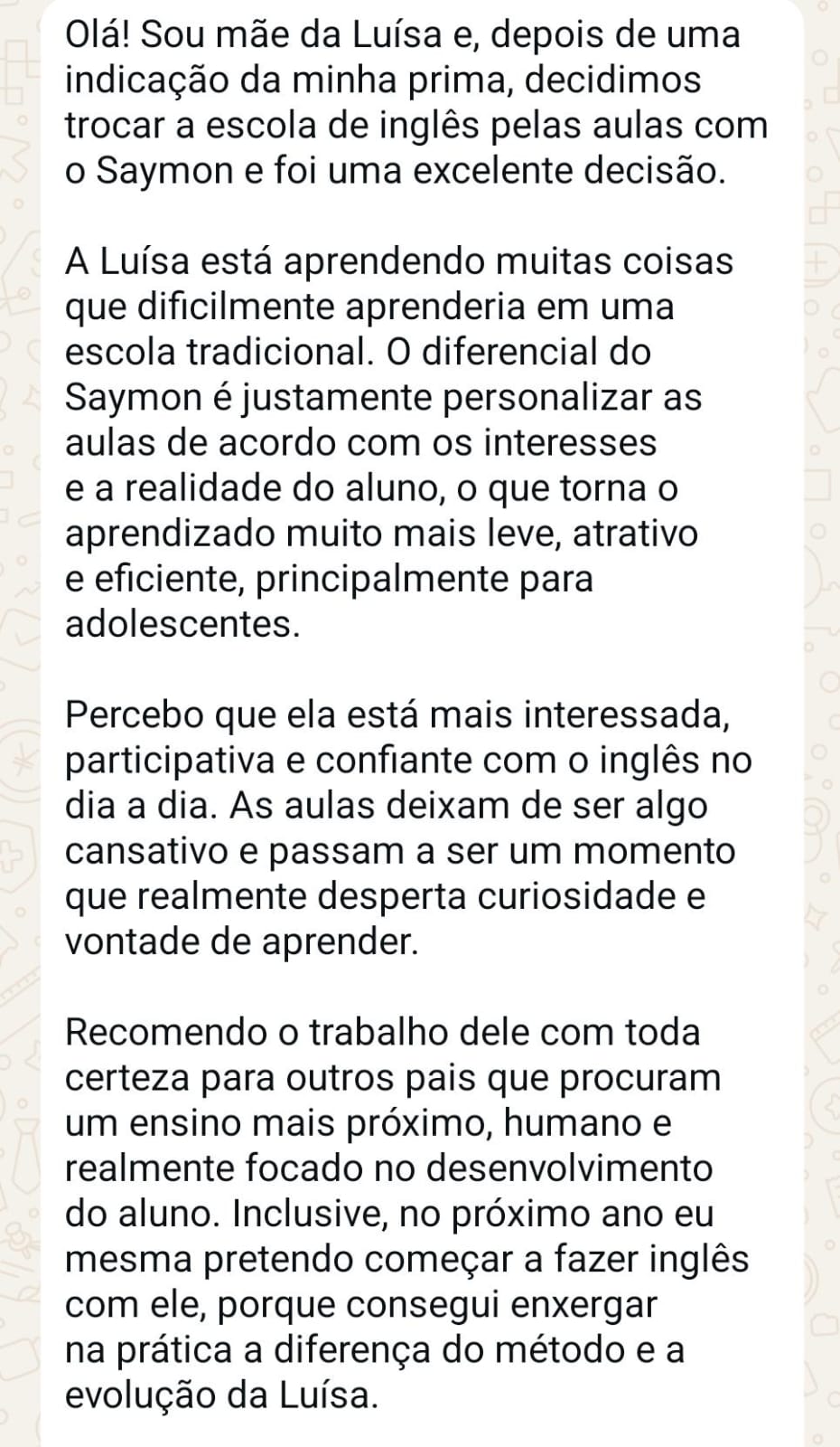 Depoimento de Silmara Santos no WhatsApp