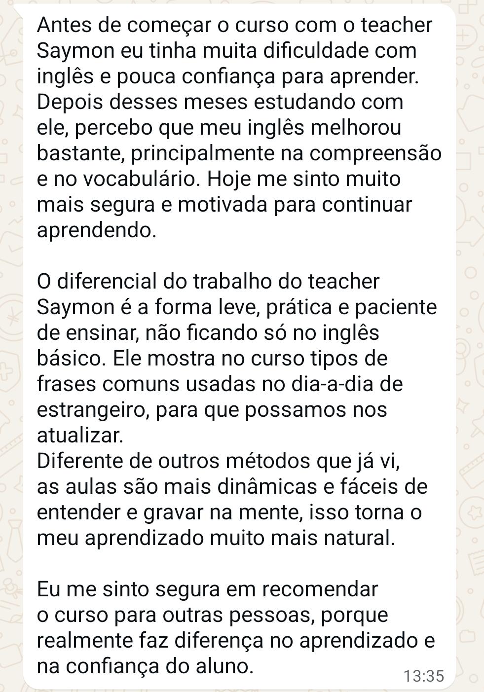 Depoimento de Valdenise Doce no WhatsApp